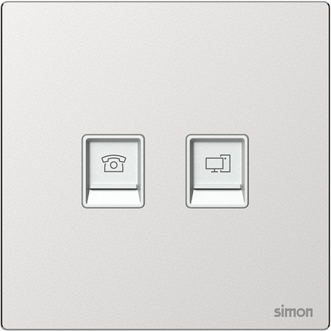 M7 Metal- Bộ ổ cắm điện thoại + mạng Cat6 (Frosted Sliver) Simon 665229M-2A