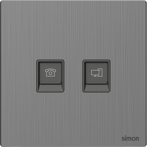 M7 Metal- Bộ ổ cắm điện thoại + mạng Cat6 (Brushed Grey) Simon 665229M-2B