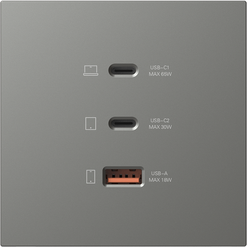 M7 AIR- Bộ ổ USB(5V 2.4A)+TYPE-C(65W) (Platinum Grey) Simon 66E722-6Q