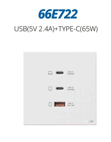 Module Ổ sạc USB(5V 2.4A)+TYPE-C(65W) Simon M7 66E722 Màu Trắng