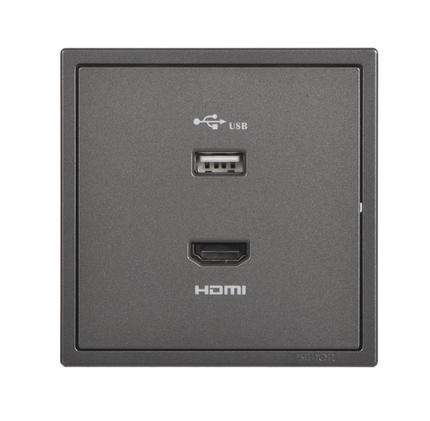 Ổ cắm USB và HDMI màu xám Simon I7 700494-61 lắp chuẩn đế vuông