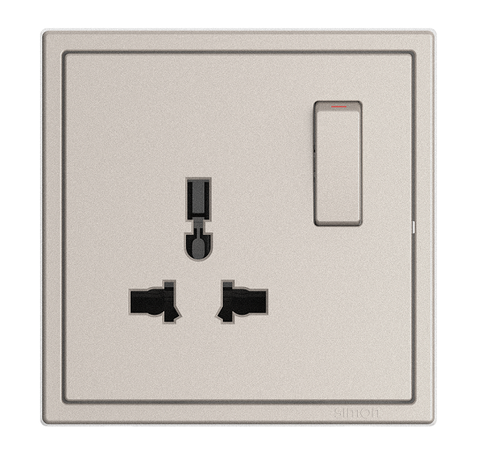 Ổ cắm 3 chấu đa năng kèm công tắc Simon I7 701089-46 màu sâm panh