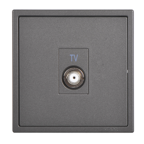 Ổ cắm tivi đơn chuẩn F chống nhiễu màu xám Simon I7 705114-61 lắp đế vuông