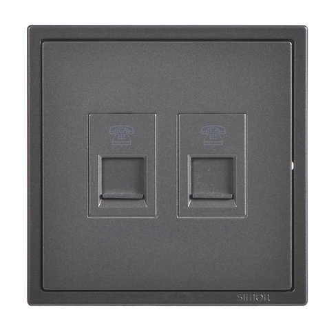 Ổ cắm điện thoại đôi RJ11 màu xám Simon I7 705224-61 lắp đế vuông