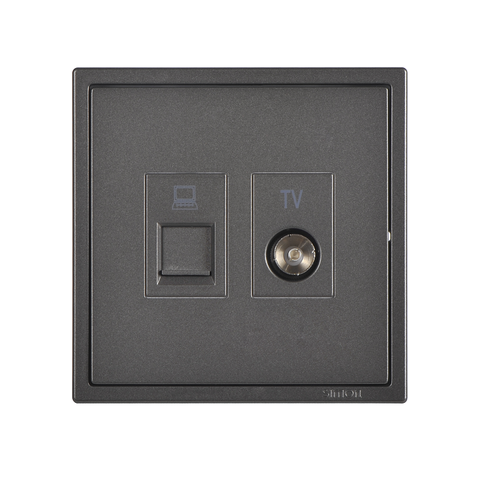 Ổ cắm Tivi và dữ liệu mạng Cat.6e màu xám Simon I7 705302-61 chuẩn vuông