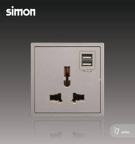 Module Ổ cắm đơn đa năng Simon I7 70E725-46 với 2 sạc USB màu sâm panh