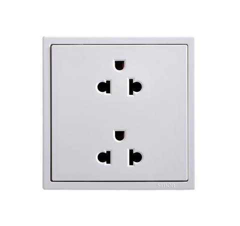 Module ổ cắm đôi 3 chấu chuẩn Âu Mỹ 16A/220V màu Trắng Simon I7 711287