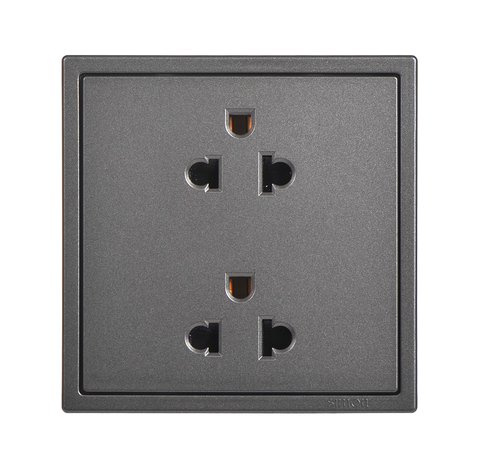 Ổ cắm đôi 3 chuẩn ÂU-Mỹ 16A Simon màu xám I7 711287-61 đế vuông