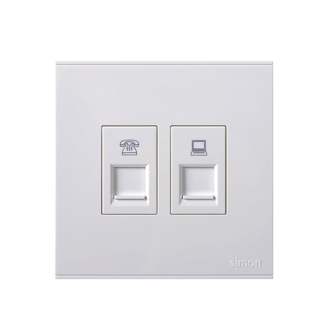 E6- Bộ ổ cắm điện thoại và dữ liệu Cat6e Simon 725229 Màu trắng