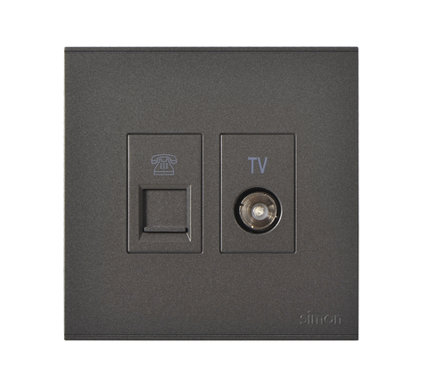 E6- Bộ ổ cắm TV và điện thoại (Grey) Simon 725301-61 Màu xám