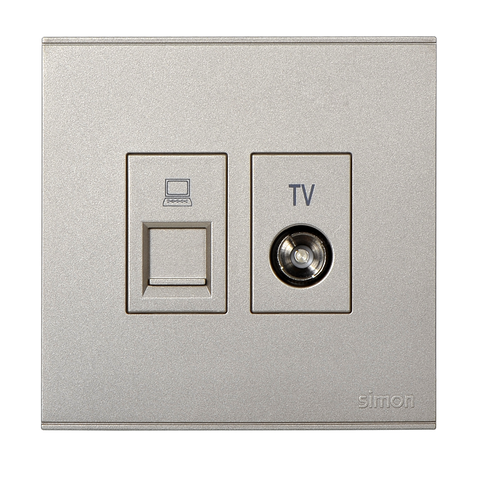 E6- Bộ ổ cắm Tv và dữ liệu Cat6e (Champagne) Simon 725302-46 Màu sâm panh