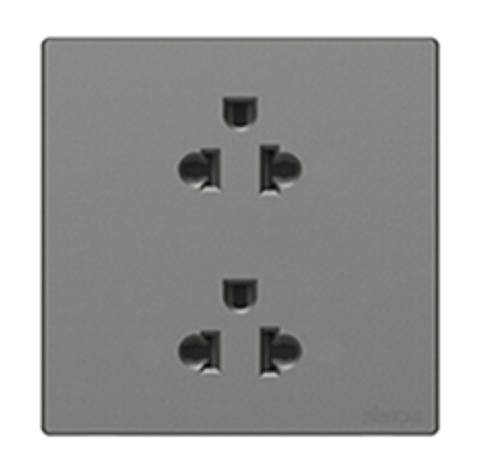 Ổ cắm đôi 3 chấu Âu Mỹ Simon K3 571287-61 Màu ghi xám lắp chuẩn đế vuông