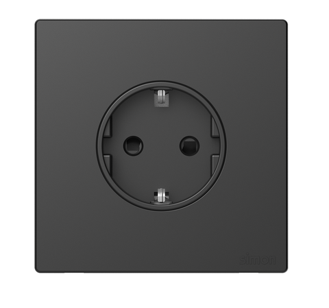 Ổ cắm đơn 16A kiểu Schuko có tiếp địa màu đen Simon S6 581687-26 lắp đế âm vuông