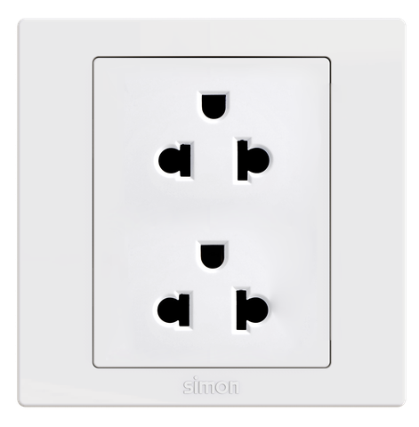 Module Ổ cắm đôi 3 chấu 16A màu trắng Simon S5 S5522 lắp đế vuông