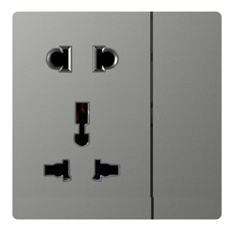 Ổ cắm 2 chấu+ 3 chấu đa năng+ công tắc Simon K3 571080-61 Màu ghi xắm lắp chuẩn đế vuông