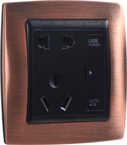 Ổ cắm kèm sạc USB và Type C V8 simon màu đen