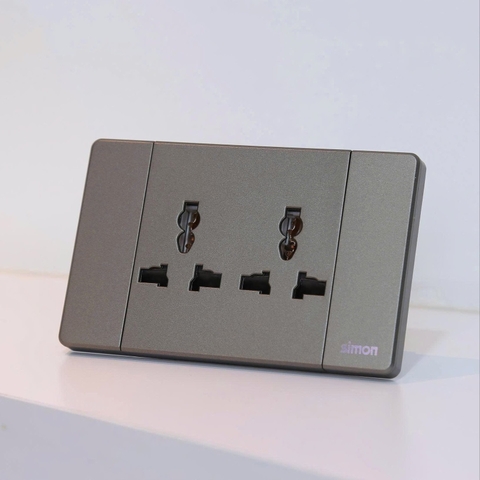 K9 - Bộ ổ cắm đôi 3 chấu đa năng (grey) K9 Simon 594202-61 màu xám