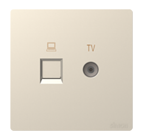 Ổ cắm mạng Cat6 và Tivi Simon K3 575302-46 Màu sâm panh lắp chuẩn đế vuông