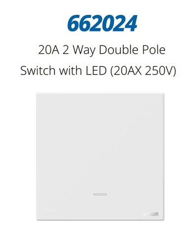 Module công tắc 20A 2 chiều màu trắng Simon M7 662024 đế vuông