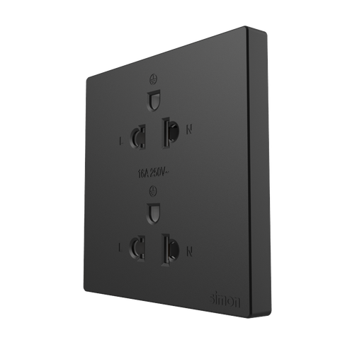 Module ổ cắm đôi 3 chấu chuẩn Âu Mỹ 16A Simon S6 màu đen 581287-26
