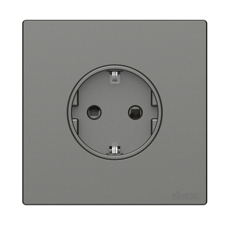 Ổ cắm đơn 16A kiểu Schuko có tiếp địa màu Xám ghi Simon S6 581687-61 lắp đế âm vuông