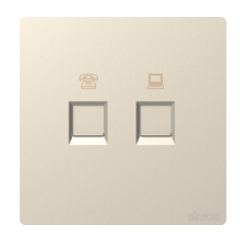 Ổ cắm mạng Cat6 và điện thoại Simon K3 575229-46 Màu sâm panh lắp chuẩn đế vuông