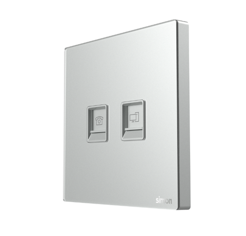 Module Ổ cắm Thoại + Mạng RJ45 Cat.6 màu Bạc Simon M7 665229-6R đế vuông