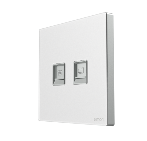 Module ổ cắm mạng Cat.6 + thoại RJ45 Simon M7 665229 Màu trắng