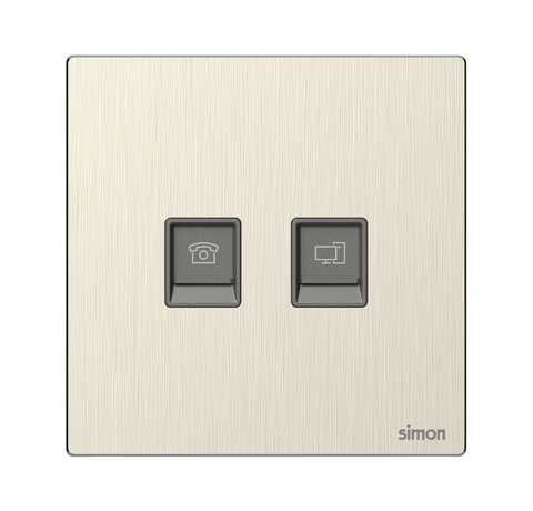 Module ổ cắm mạng Cat 6 và điện thoại màu vàng gold mặt kim loại Simon M7 665229M-2C lắp đế vuông