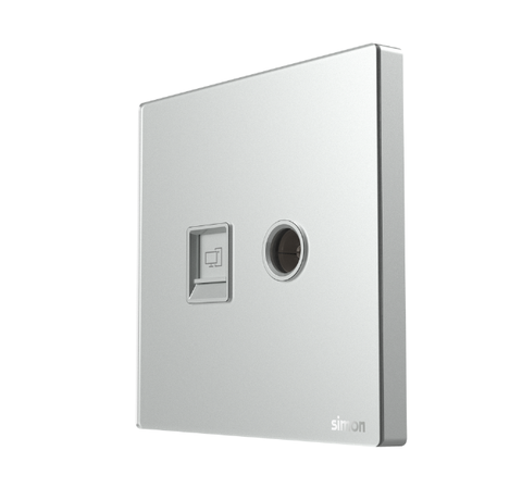 Module ổ cắm mạng cat 6 và TV màu bạc mặt kính Simon SeriesM7 665302G-4E lắp đế vuông