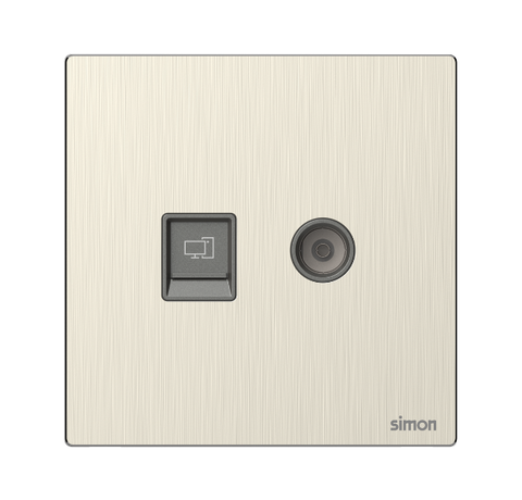 Module ổ cắm mạng và TV màu vàng gold mặt kim loại Simon M7 665302M-2C lắp đế vuông