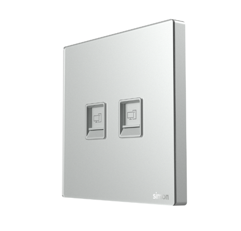 Module ổ cắm mạng đôi cat 6 màu bạc mặt kính Simon SeriesM7 665228G-4E lắp đế vuông