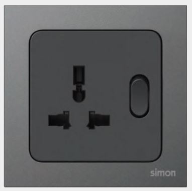 Module Ổ cắm đươn 3 chấu đa năng 13A kèm công tắc Simon S20 821089-26 Màu đen