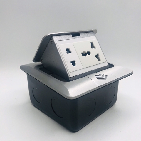 Module ổ cắm âm sàn Simon gồm 2 ổ cắm 3 chấu đa năng màu Bạc SEF5770