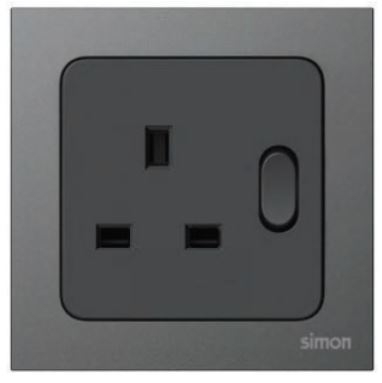 Module Ổ cắm BS 13A kèm công tắc (tiêu chuẩn Anh) Simon S20 821382-26 màu đen