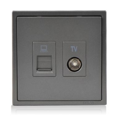 Ổ cắm Tivi và dữ liệu mạng Cat.6e màu xám Simon I7 705302-61 chuẩn vuông