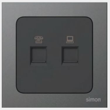 Module Ổ cắm điện thoại + Mạng Cat.6 Simon S20 825229-26 Màu Đen