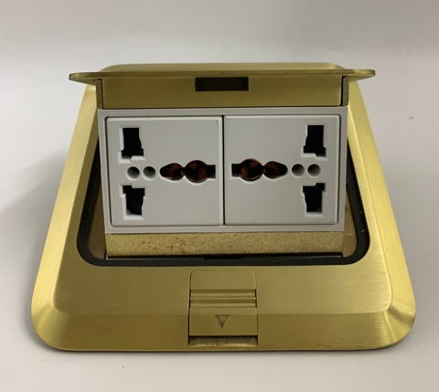 Module ổ cắm âm sàn Simon gồm 2 ổ cắm 3 chấu đa năng màu vàng SEF3770