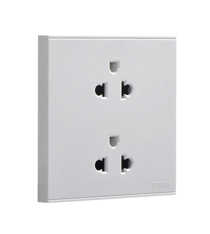 E6- Bộ Ổ cắm đôi chuẩn Âu-Mỹ 16A Simon 721287 Màu trắng