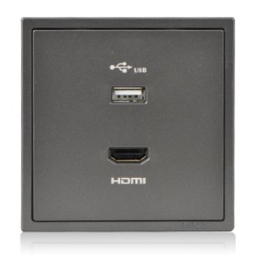 Ô cắm USB và HDMI màu xám Simon I7 700494-61 lắp chuẩn đế vuông