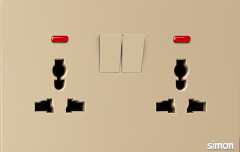Module ổ cắm đôi 3 chấu đa năng kèm công tắc Simon S6 581081-46 màu Sâm panh