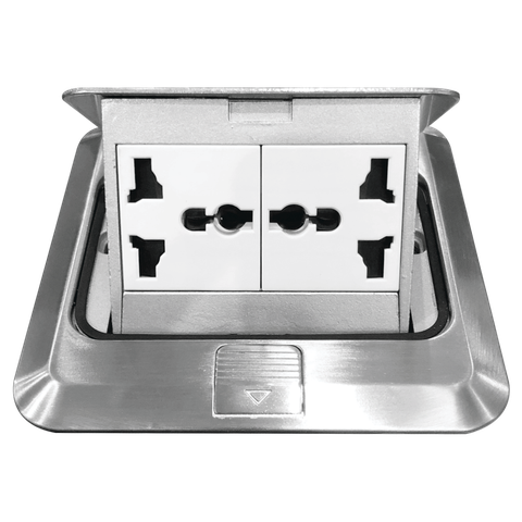 Module ổ cắm âm sàn đôi 3 chấu đa năng Simon ZD021080V màu Bạc