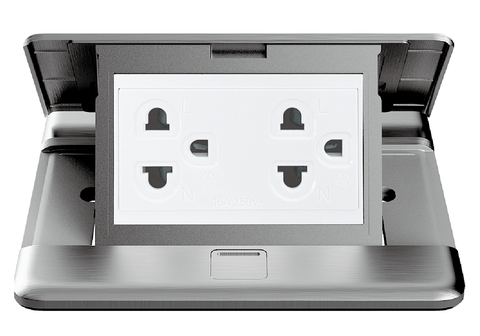 Module Ổ cắm âm sàn đôi 3 chấu thường 16A Simon ZD021287 màu Bạc