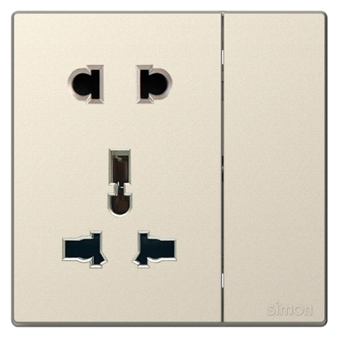 Bộ Ổ Đơn 2 Chấu + Ổ Đa Năng Màu Sâm Panh Simon S6 581080-46