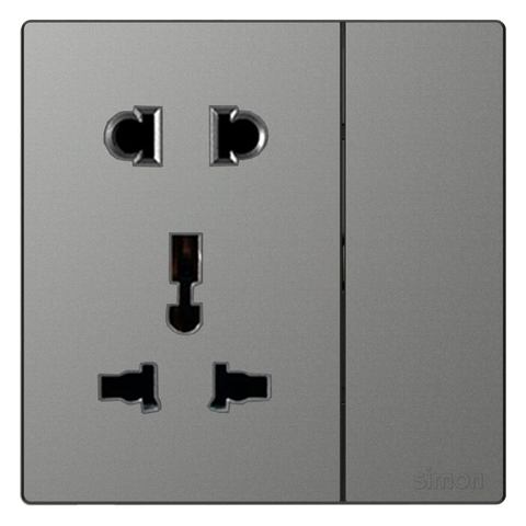 Bộ Ổ Đơn 2 Chấu + Ổ Đa Năng Màu Xám Simon S6 581080-61