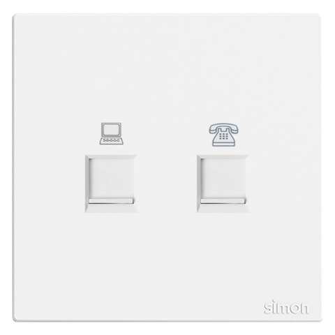 Bộ Ổ Cắm Điện Thoại + Mạng CAT6 Màu Trắng Simon S6 585229