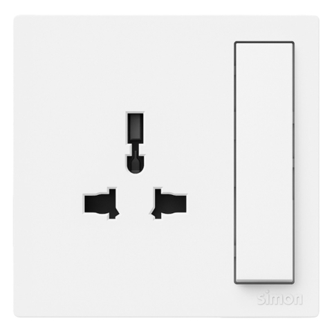 Bộ Ổ Cắm 3 Chấu Đa Năng Kèm Công Tắc Chuẩn Vuông Màu Trắng Simon S6 581089