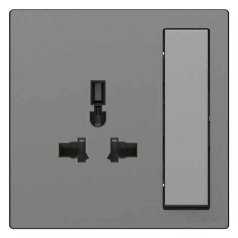 Bộ Ổ Cắm 3 Chấu Đa Năng Kèm Công Tắc Chuẩn Vuông Màu Xám Simon 581089-61
