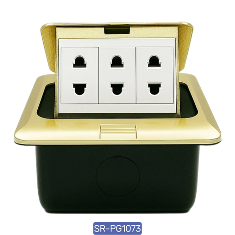 Ổ cắm điện âm sàn màu đồng gồm 3 ổ cắm đôi 2 chấu 10A - 250V Siron SR-PG1073