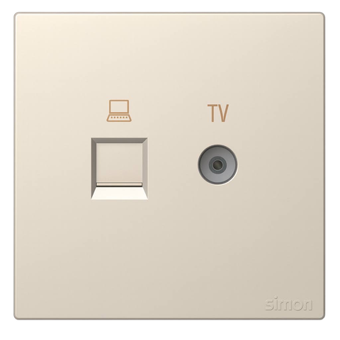 Bộ Ổ Cắm Tivi Và Mạng CAT6 Vuông Màu Sâm Panh Simon S6 585302-46